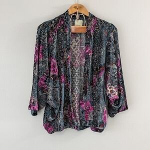 Anthropologie Elevenses Kimono Women's XS Purple Gray Floral Geometric Velvet